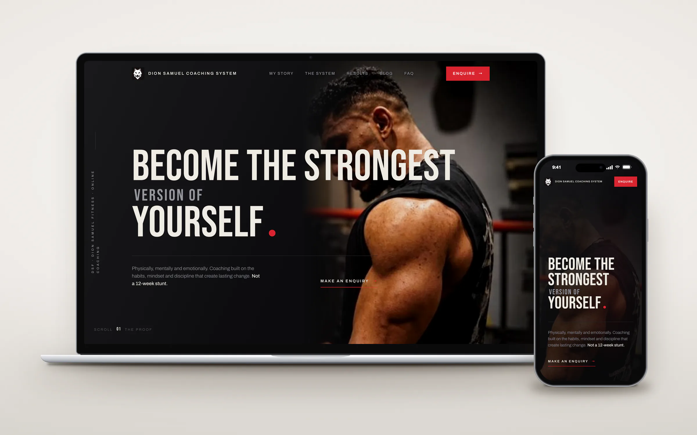 Dion Samuel Fitness website shown on a laptop and a phone