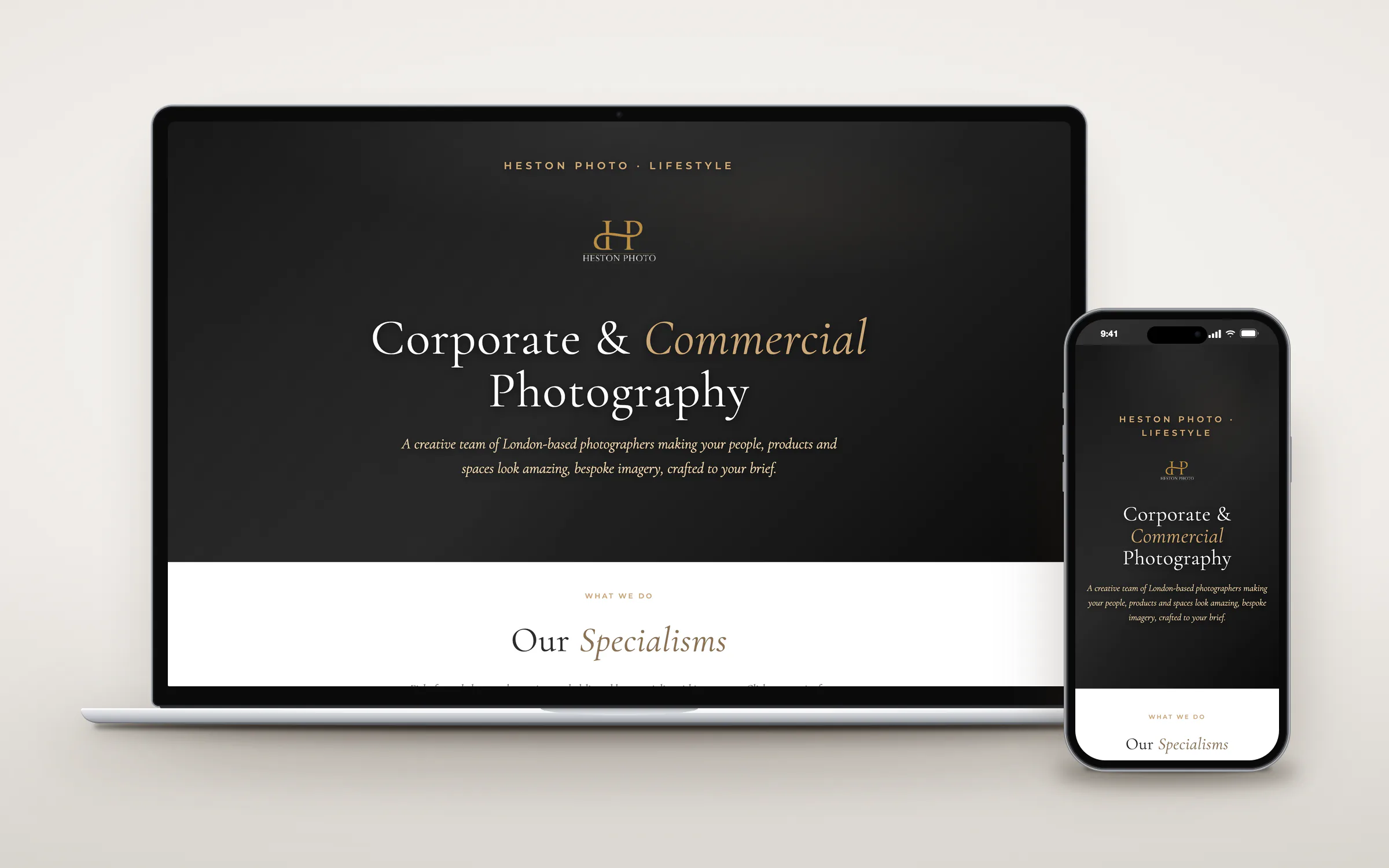 Heston Photo Lifestyle website shown on a laptop and a phone