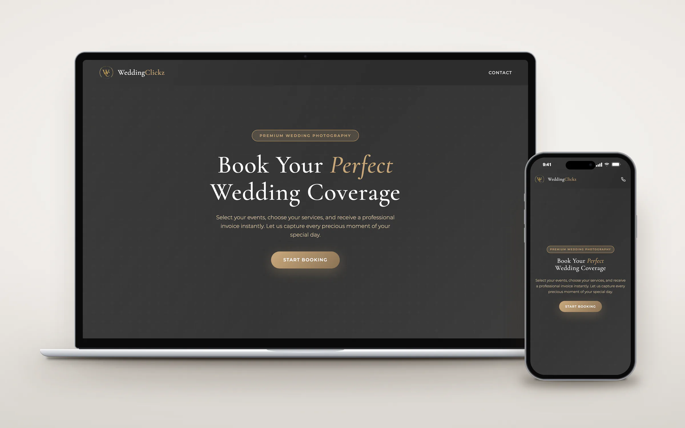 WeddingClickz quotation platform shown on a laptop and a phone