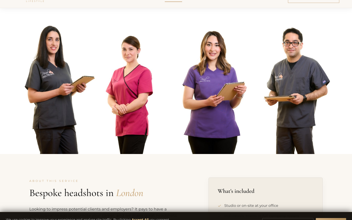 Headshots service page, bespoke corporate headshots in London